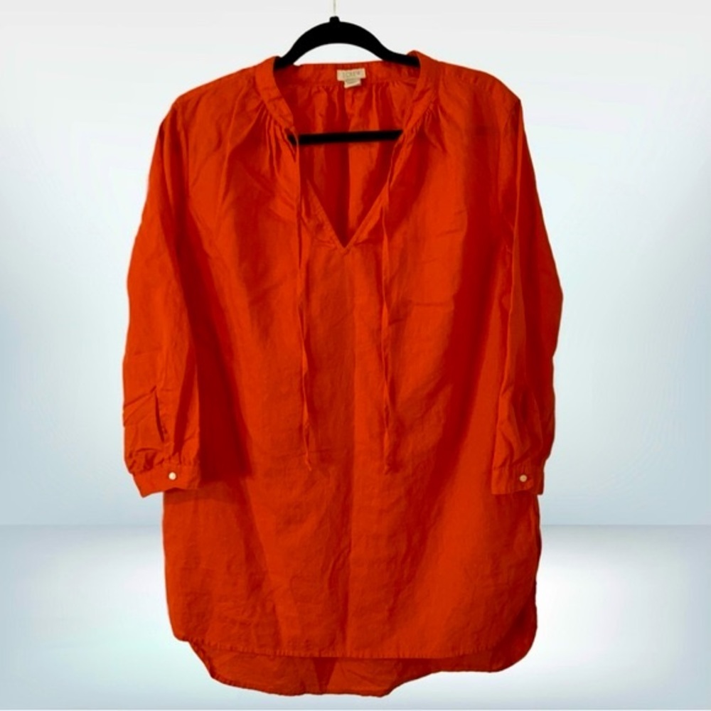 J. Crew Vibrant Red Linen-Cotton Blend Casual Summer Tunic Dress, size S